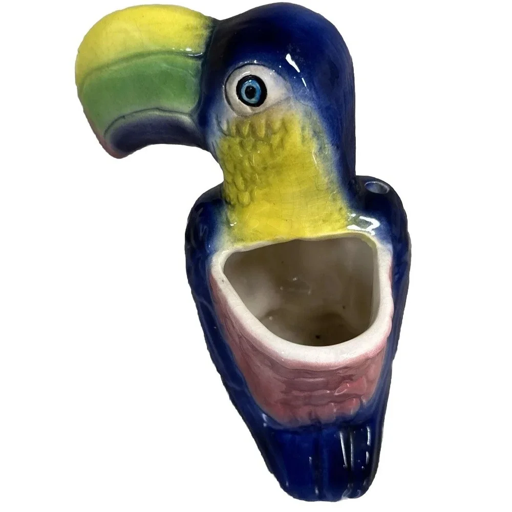 Toucan Planter Ceramic Colorful Bird Vintage 7.5